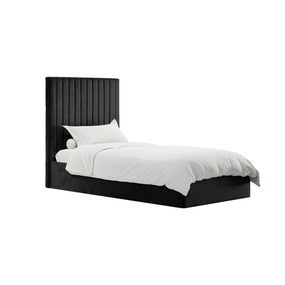 Berlin Tall Ottoman Velvet Single Bed In Black