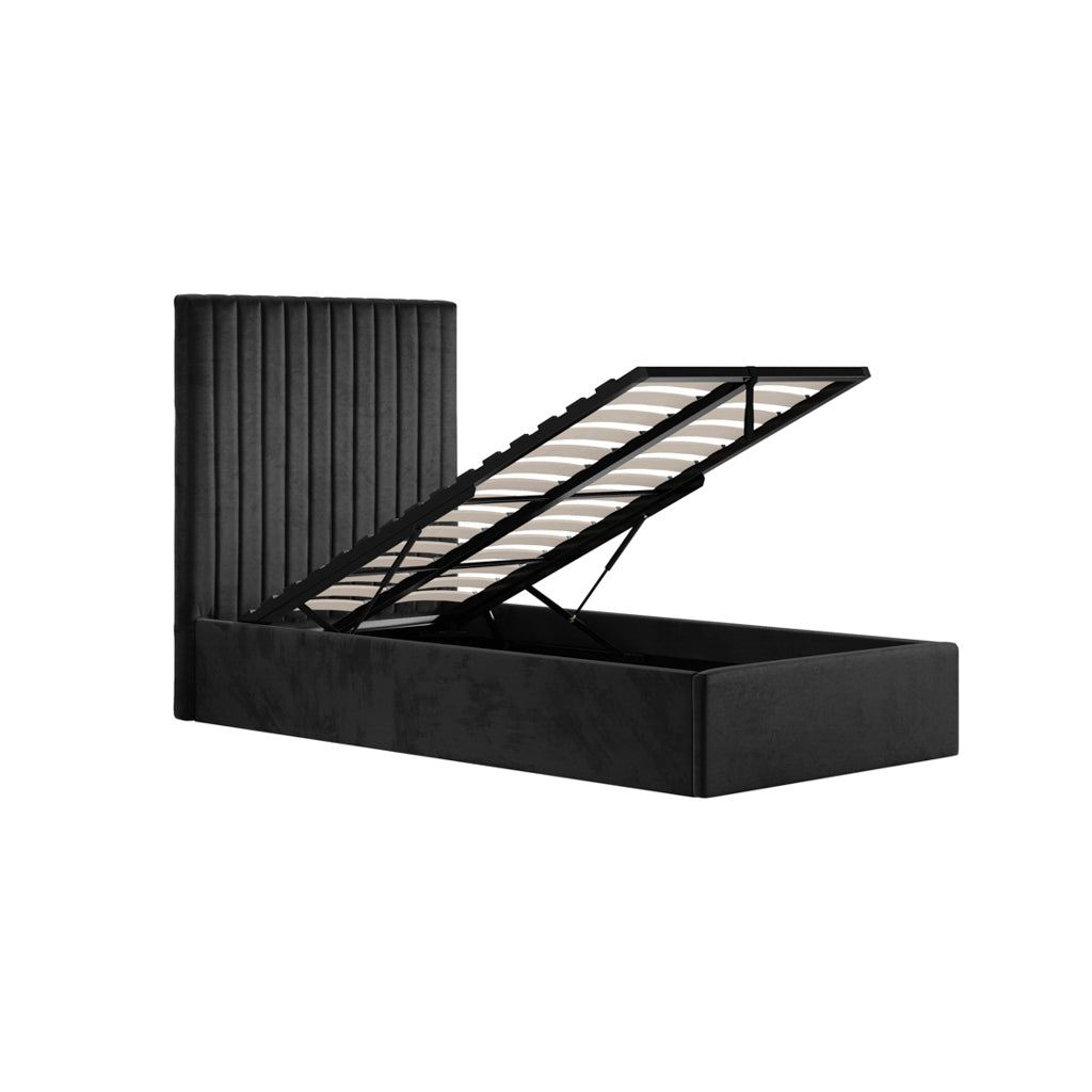 Berlin Tall Ottoman Velvet Single Bed In Black