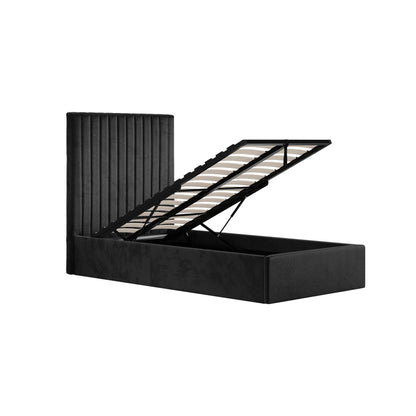 Berlin Tall Ottoman Velvet Single Bed In Black