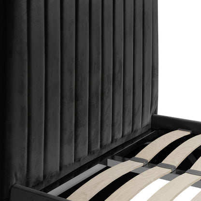 Berlin Tall Ottoman Velvet Single Bed In Black