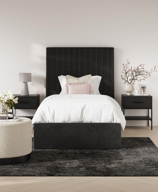 Berlin Tall Ottoman Velvet Single Bed In Black