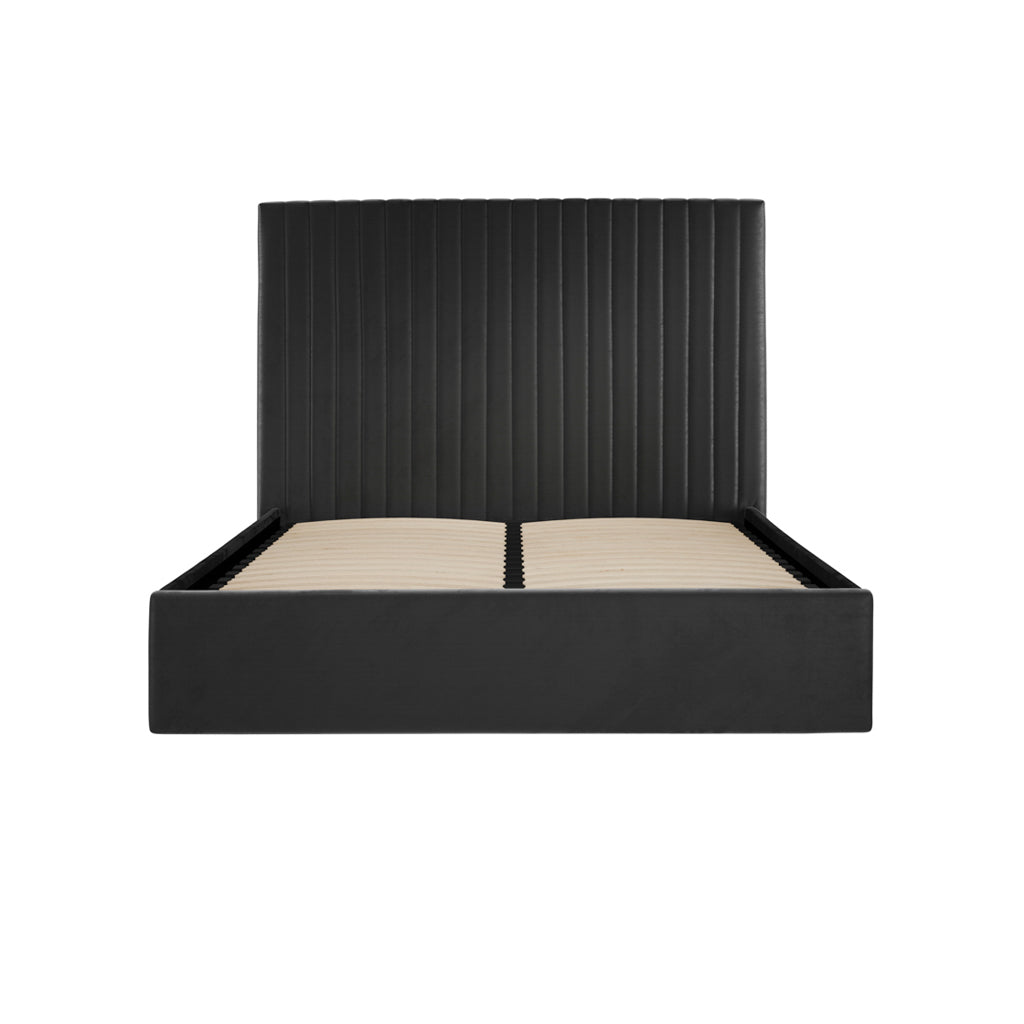 Berlin Tall Velvet Ottoman King Size Bed In Black