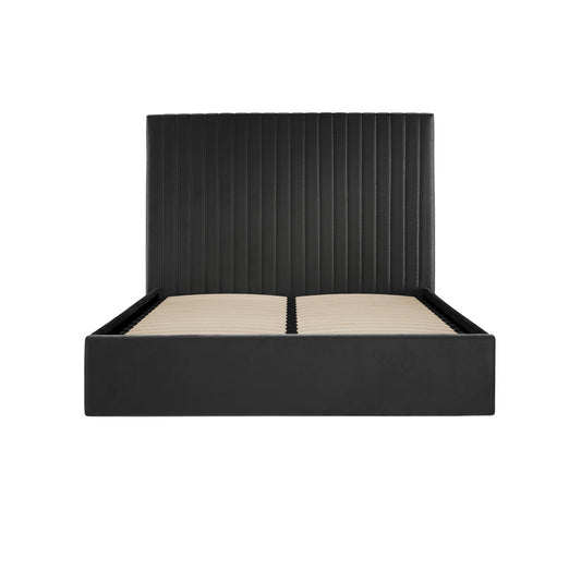 Berlin Tall Velvet Ottoman King Size Bed In Black