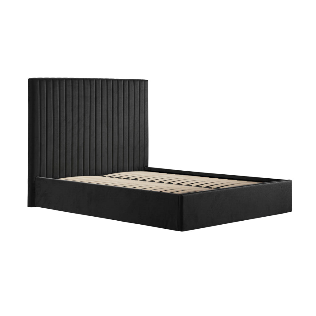 Berlin Tall Velvet Ottoman King Size Bed In Black