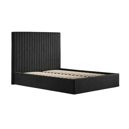Berlin Tall Velvet Ottoman King Size Bed In Black