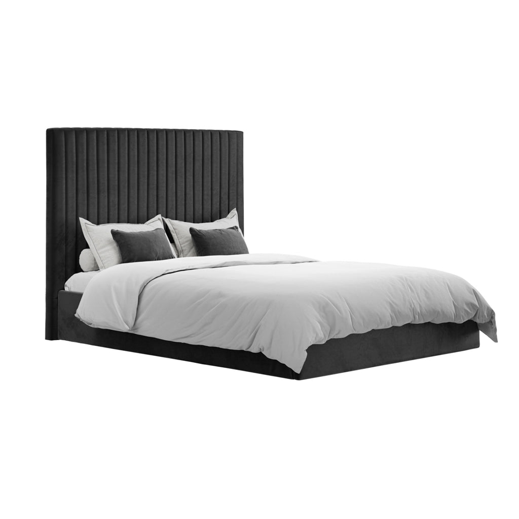 Berlin Tall Velvet Ottoman King Size Bed In Black