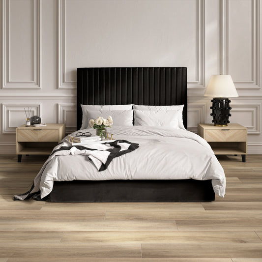 Berlin Tall Velvet Ottoman King Size Bed In Black