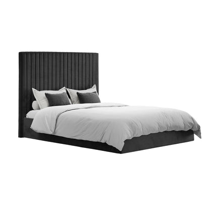 Berlin Tall Velvet Ottoman Super King Size Bed In Black