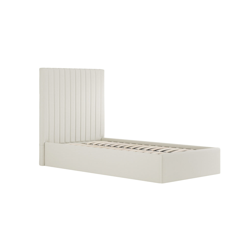 Berlin Tall Ottoman Weave Fabric Single Bed In Milk