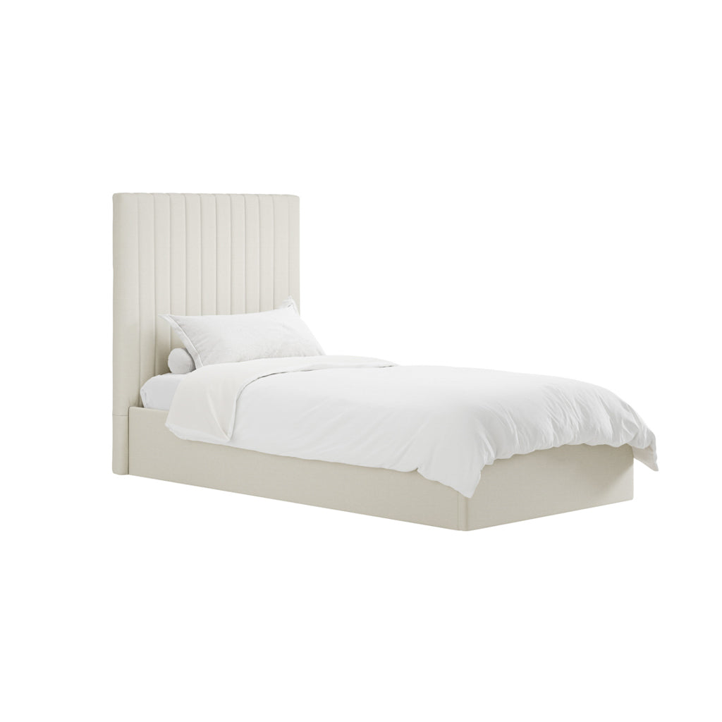 Berlin Tall Ottoman Weave Fabric Single Bed In Milk