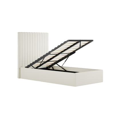 Berlin Tall Ottoman Weave Fabric Single Bed In Milk