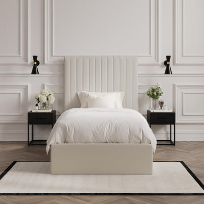 Berlin Tall Ottoman Weave Fabric Single Bed In Milk
