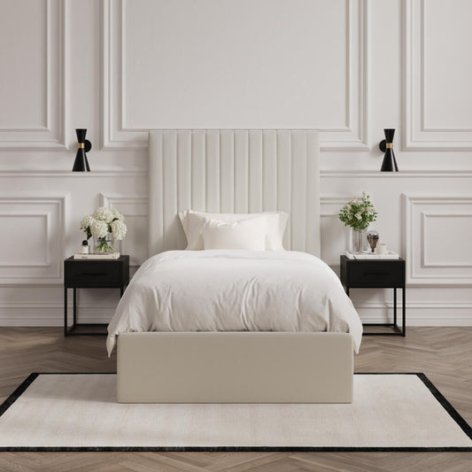 Berlin Tall Ottoman Weave Fabric Single Bed In Milk