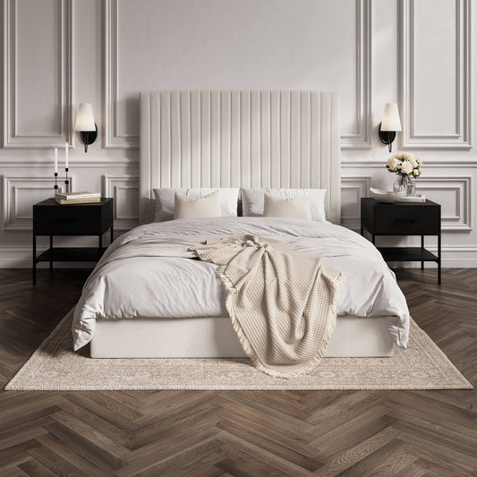 Berlin Tall Ottoman Weave Fabric Super King Size Bed In Milk