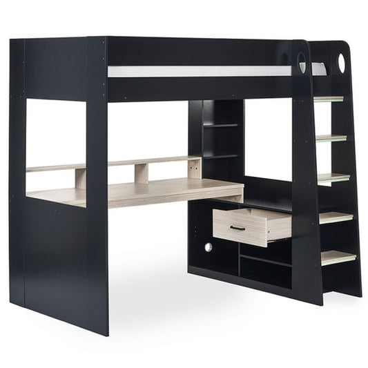 Blaze Wooden Highsleeper Bunk Bed With Gaming Desk In Black And Pale Wood