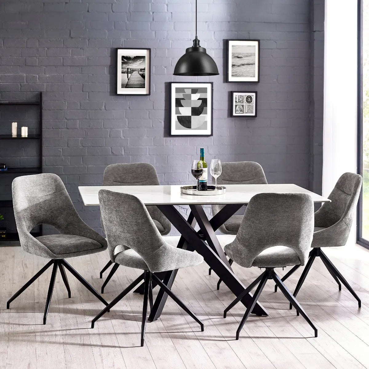 Bradley Wooden Dining Table In White Marble Effect