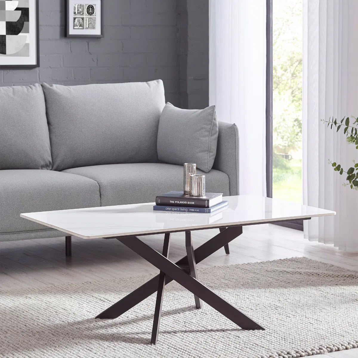 Bradley Wooden Coffee Table In White Marble Effect