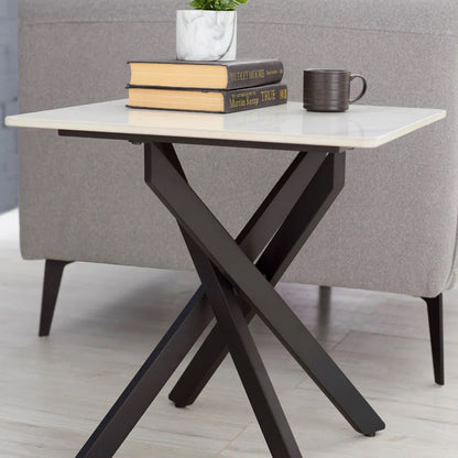 Bradley Wooden Lamp Table In White Marble Effect