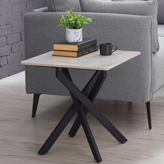 Bradley Wooden Lamp Table In White Marble Effect