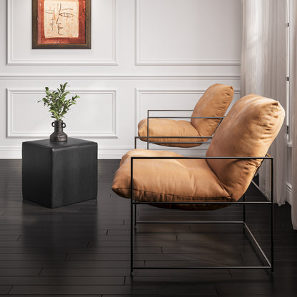 Bronx Faux Leather Side Table Square In Black