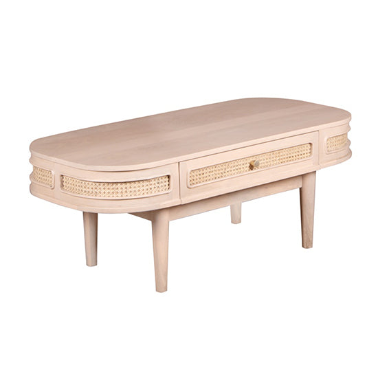 Valencia Cane & Mango Wood Coffee Table With 1 Drawer In Natural
