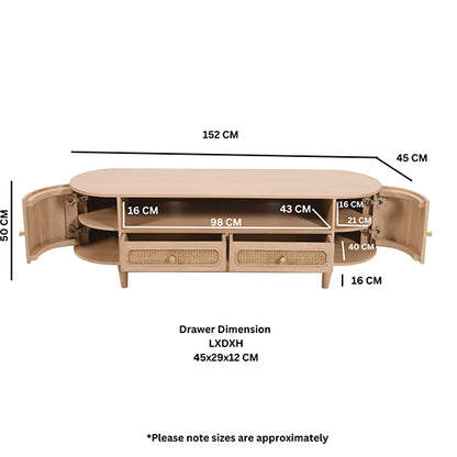 Valencia Cane & Mango Wood TV Stand With 2 Doors And 2 Drawers In Natural