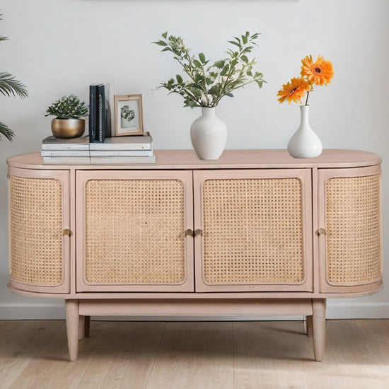 Valencia Cane & Mango Wood Sideboard With 4 Doors In Natural