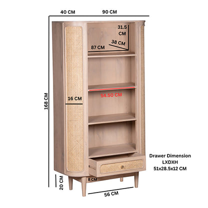 Valencia Cane & Mango Wood Bookcase In Natural