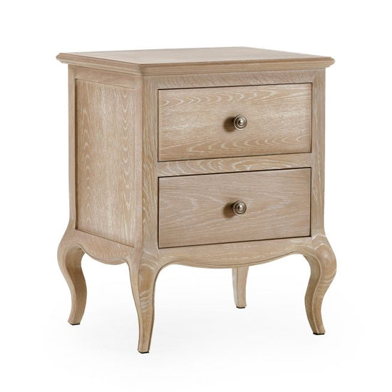 Camille Wooden Bedside Cabinet With 2 Drawers In Limed Oak