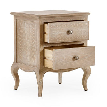 Camille Wooden Bedside Cabinet With 2 Drawers In Limed Oak