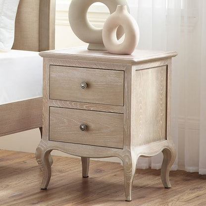 Camille Wooden Bedside Cabinet With 2 Drawers In Limed Oak
