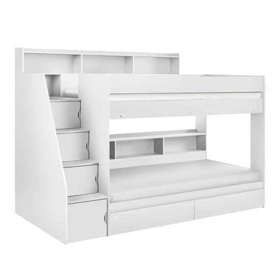 Camelot Wooden Bunk Bed With Staircase Design In White