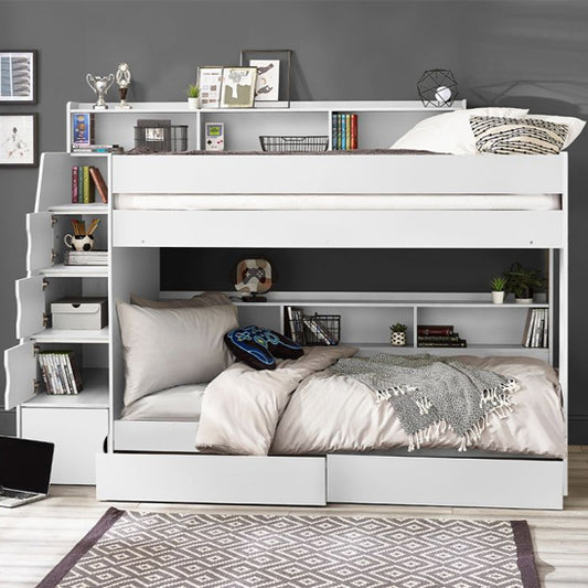 Camelot Wooden Bunk Bed With Staircase Design In White