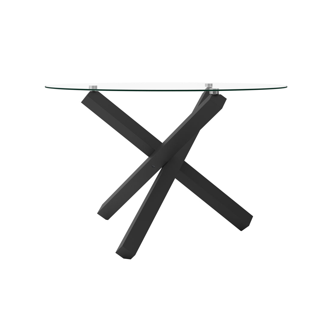 Capri Round Clear Glass Top Dining Table With Matte Black Metal Legs