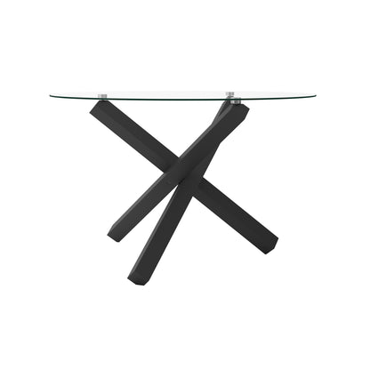 Capri Round Clear Glass Top Dining Table With Matte Black Metal Legs