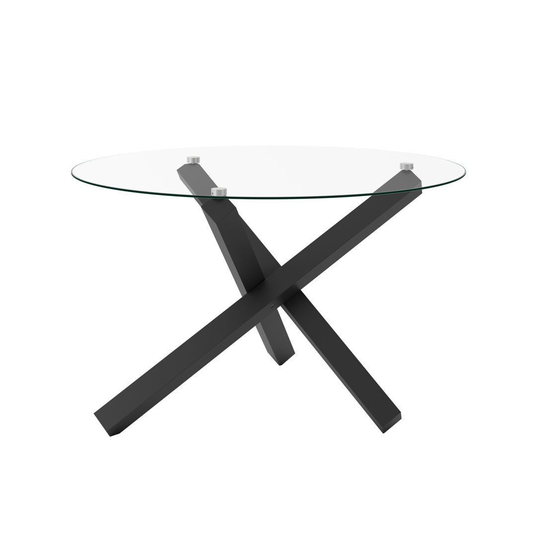 Capri Round Clear Glass Top Dining Table With Matte Black Metal Legs