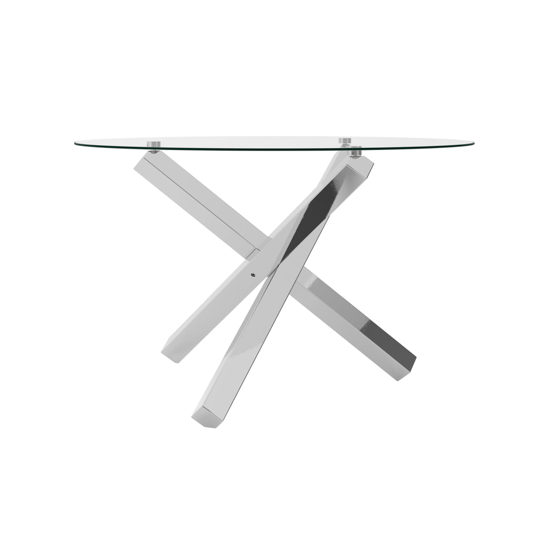 Capri Round Clear Glass Top Dining Table With Polished Silver Metal Legs