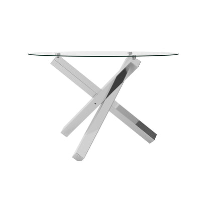 Capri Round Clear Glass Top Dining Table With Polished Silver Metal Legs