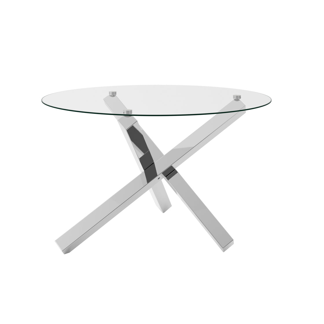Capri Round Clear Glass Top Dining Table With Polished Silver Metal Legs