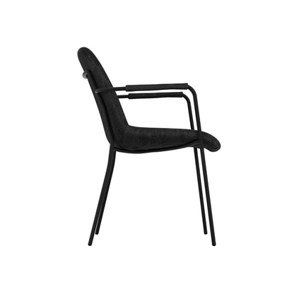 Carlo Velvet Dining Chair With Arms In Black With Black Metal Frame