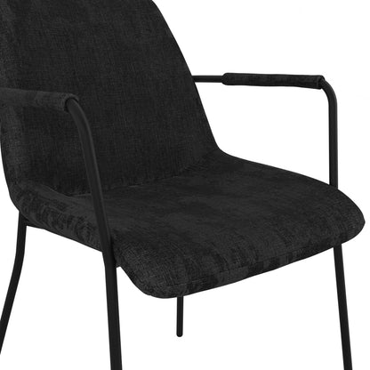 Carlo Velvet Dining Chair With Arms In Black With Black Metal Frame