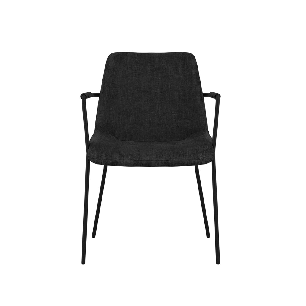 Carlo Velvet Dining Chair With Arms In Black With Black Metal Frame