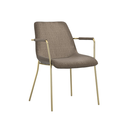 Carlo Velvet Dining Chair With Arms In Taupe With Gold Metal Frame