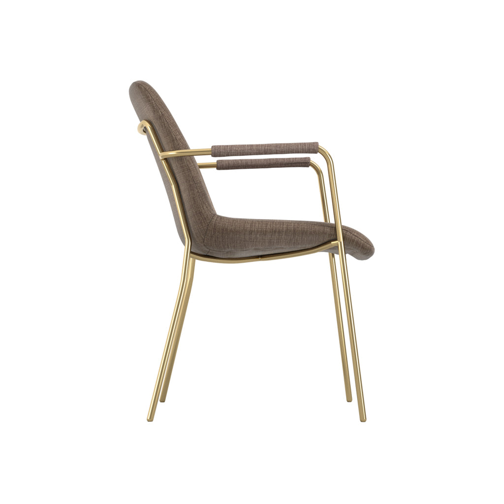Carlo Velvet Dining Chair With Arms In Taupe With Gold Metal Frame