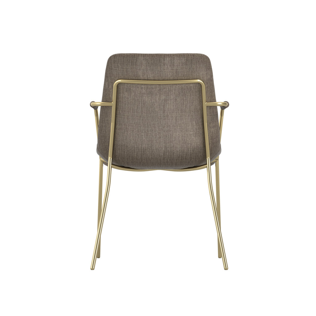 Carlo Velvet Dining Chair With Arms In Taupe With Gold Metal Frame