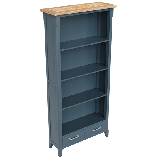 Signature Wooden Tall Bookcase With 2 Drawers In Blue