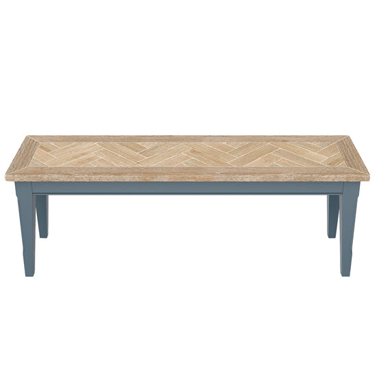 Signature Wooden Small Dining Bench In Blue And Oak