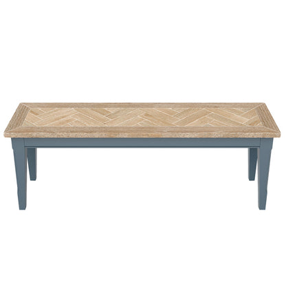 Signature Wooden Small Dining Bench In Blue And Oak