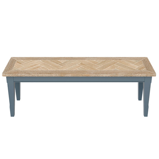 Signature Wooden Small Dining Bench In Blue And Oak