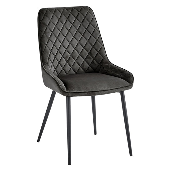 Signature Grey Velvet Dining Chairs With Black Metal Legs In Pair
